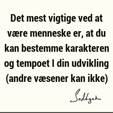 Det mest vigtige ved at være menneske er, at du kan bestemme karakteren og tempoet i din udvikling (andre væsener kan ikke)