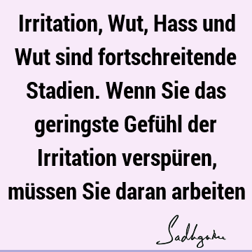 Irritation, Wut, Hass und Wut sind fortschreitende Stadien. Wenn Sie das geringste Gefühl der Irritation verspüren, müssen Sie daran