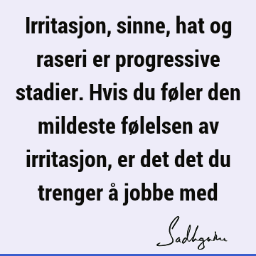 Irritasjon, sinne, hat og raseri er progressive stadier. Hvis du føler den mildeste følelsen av irritasjon, er det det du trenger å jobbe