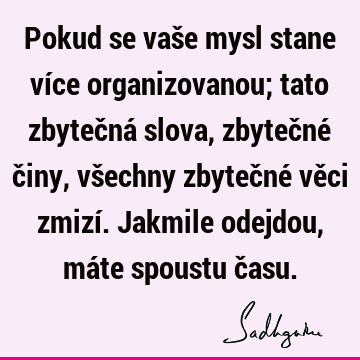 Pokud se vaše mysl stane více organizovanou; tato zbytečná slova, zbytečné činy, všechny zbytečné věci zmizí. Jakmile odejdou, máte spoustu č