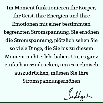 Im Moment funktionieren Ihr Körper, Ihr Geist, Ihre Energien und Ihre Emotionen mit einer bestimmten begrenzten Stromspannung. Sie erhöhen die Stromspannung,