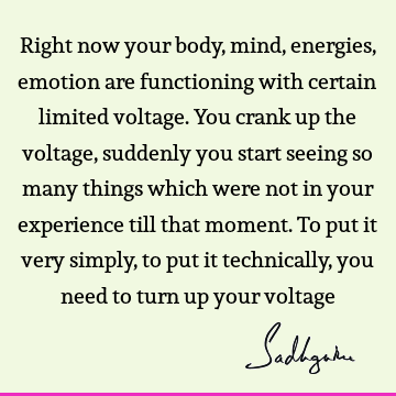 Right now your body, mind, energies, emotion are functioning with certain limited voltage. You crank up the voltage, suddenly you start seeing so many things