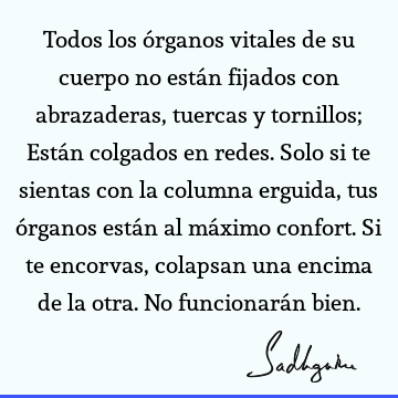 Todos los órganos vitales de su cuerpo no están fijados con abrazaderas, tuercas y tornillos; Están colgados en redes. Solo si te sientas con la columna