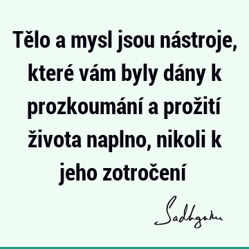 Tělo a mysl jsou nástroje, které vám byly dány k prozkoumání a prožití života naplno, nikoli k jeho zotročení