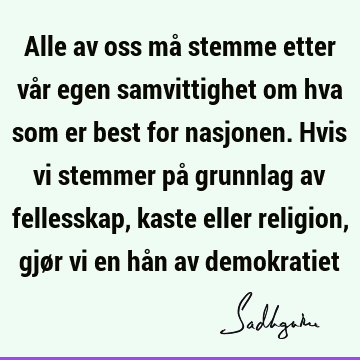 Alle av oss må stemme etter vår egen samvittighet om hva som er best for nasjonen. Hvis vi stemmer på grunnlag av fellesskap, kaste eller religion, gjør vi en