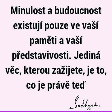 Minulost a budoucnost existují pouze ve vaší paměti a vaší představivosti. Jediná věc, kterou zažijete, je to, co je právě teď