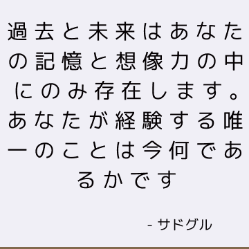 過去と未来はあなたの記憶と想像力の中にのみ存在します。 あなたが経験する唯一のことは今何であるかです