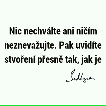 Nic nechválte ani ničím neznevažujte. Pak uvidíte stvoření přesně tak, jak