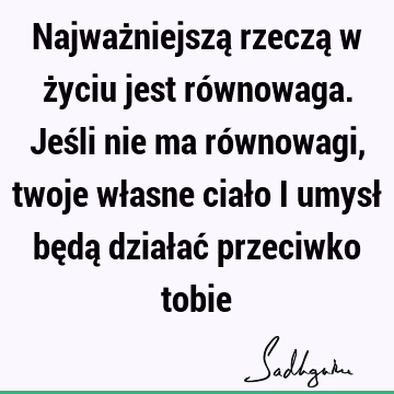 Najważniejszą rzeczą w życiu jest równowaga. Jeśli nie ma równowagi, twoje własne ciało i umysł będą działać przeciwko