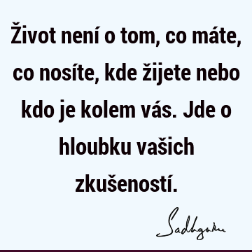 Život není o tom, co máte, co nosíte, kde žijete nebo kdo je kolem vás. Jde o hloubku vašich zkušeností