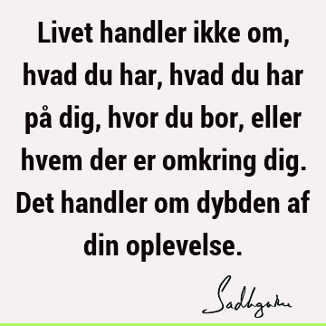 Livet handler ikke om, hvad du har, hvad du har på dig, hvor du bor, eller hvem der er omkring dig. Det handler om dybden af din