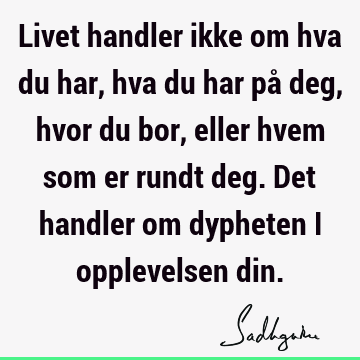 Livet handler ikke om hva du har, hva du har på deg, hvor du bor, eller hvem som er rundt deg. Det handler om dypheten i opplevelsen