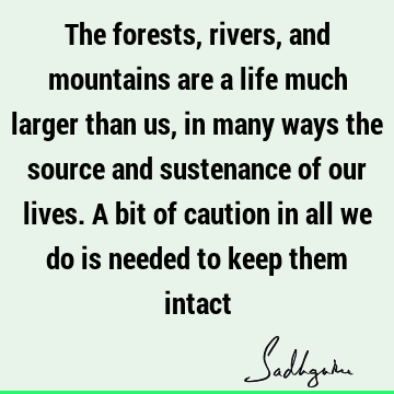 The forests, rivers, and mountains are a life much larger than us, in many ways the source and sustenance of our lives. A bit of caution in all we do is needed