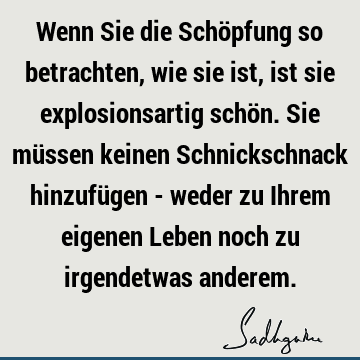 Wenn Sie die Schöpfung so betrachten, wie sie ist, ist sie explosionsartig schön. Sie müssen keinen Schnickschnack hinzufügen - weder zu Ihrem eigenen Leben