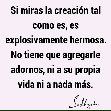 Si miras la creación tal como es, es explosivamente hermosa. No tiene que agregarle adornos, ni a su propia vida ni a nada má