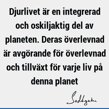 Djurlivet är en integrerad och oskiljaktig del av planeten. Deras överlevnad är avgörande för överlevnad och tillväxt för varje liv på denna