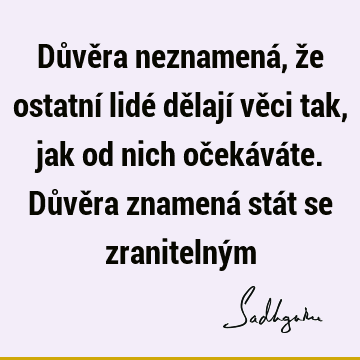 Důvěra neznamená, že ostatní lidé dělají věci tak, jak od nich očekáváte. Důvěra znamená stát se zranitelný