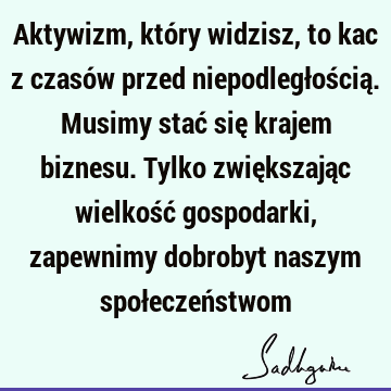 Aktywizm, który widzisz, to kac z czasów przed niepodległością. Musimy stać się krajem biznesu. Tylko zwiększając wielkość gospodarki, zapewnimy dobrobyt