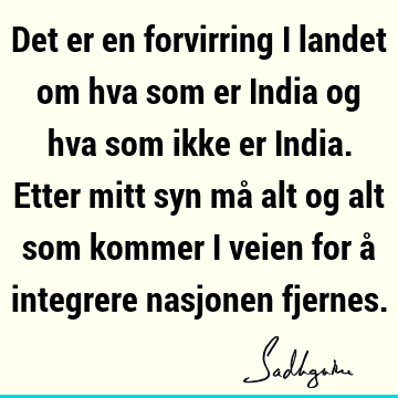 Det er en forvirring i landet om hva som er India og hva som ikke er India. Etter mitt syn må alt og alt som kommer i veien for å integrere nasjonen