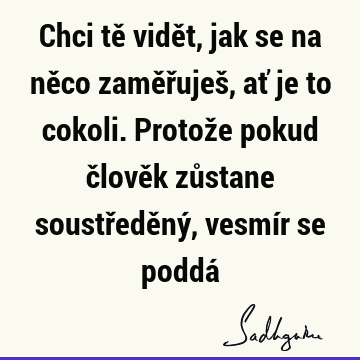 Chci tě vidět, jak se na něco zaměřuješ, ať je to cokoli. Protože pokud člověk zůstane soustředěný, vesmír se poddá