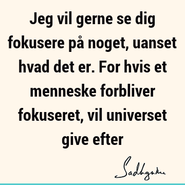 Jeg vil gerne se dig fokusere på noget, uanset hvad det er. For hvis et menneske forbliver fokuseret, vil universet give