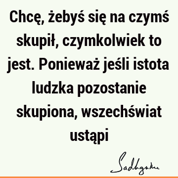 Chcę, żebyś się na czymś skupił, czymkolwiek to jest. Ponieważ jeśli istota ludzka pozostanie skupiona, wszechświat ustą