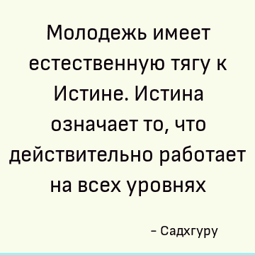 Молодежь имеет естественную тягу к Истине. Истина означает то, что действительно работает на всех уровнях