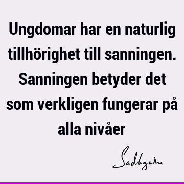 Ungdomar har en naturlig tillhörighet till sanningen. Sanningen betyder det som verkligen fungerar på alla nivå