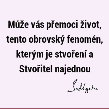 Může vás přemoci život, tento obrovský fenomén, kterým je stvoření a Stvořitel