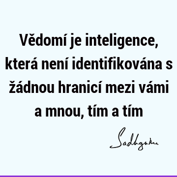 Vědomí je inteligence, která není identifikována s žádnou hranicí mezi vámi a mnou, tím a tí