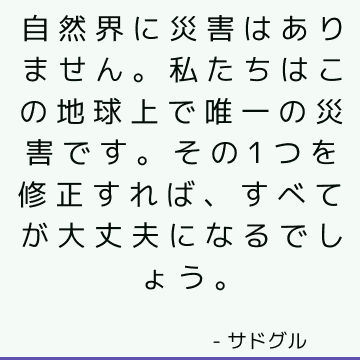 自然界に災害はありません。私たちはこの地球上で唯一の災害です。その1つを修正すれば、すべてが大丈夫になるでしょう。