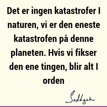 Det er ingen katastrofer i naturen, vi er den eneste katastrofen på denne planeten. Hvis vi fikser den ene tingen, blir alt i