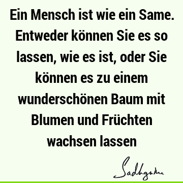 Ein Mensch ist wie ein Same. Entweder können Sie es so lassen, wie es ist, oder Sie können es zu einem wunderschönen Baum mit Blumen und Früchten wachsen