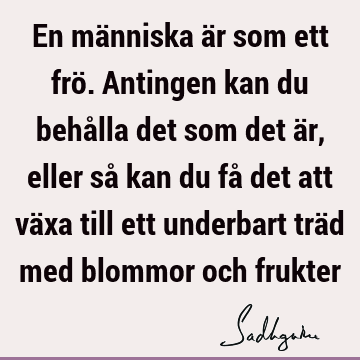 En människa är som ett frö. Antingen kan du behålla det som det är, eller så kan du få det att växa till ett underbart träd med blommor och