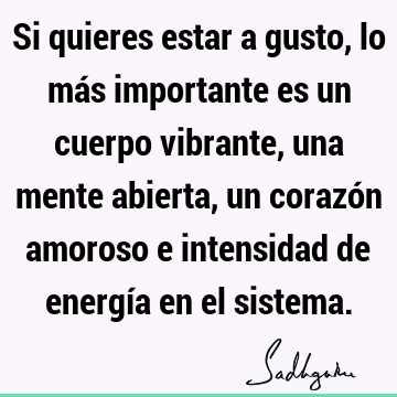 Si quieres estar a gusto, lo más importante es un cuerpo vibrante, una mente abierta, un corazón amoroso e intensidad de energía en el