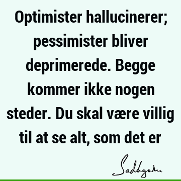 Optimister hallucinerer; pessimister bliver deprimerede. Begge kommer ikke nogen steder. Du skal være villig til at se alt, som det