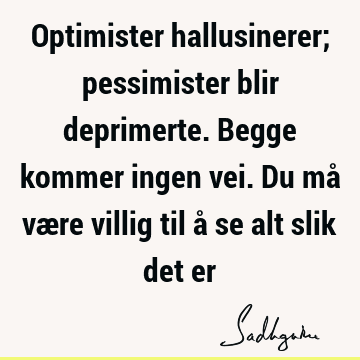 Optimister hallusinerer; pessimister blir deprimerte. Begge kommer ingen vei. Du må være villig til å se alt slik det