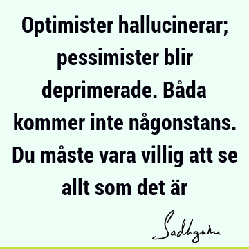 Optimister hallucinerar; pessimister blir deprimerade. Båda kommer inte någonstans. Du måste vara villig att se allt som det ä