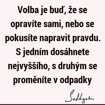 Volba je buď, že se opravíte sami, nebo se pokusíte napravit pravdu. S jedním dosáhnete nejvyššího, s druhým se proměníte v