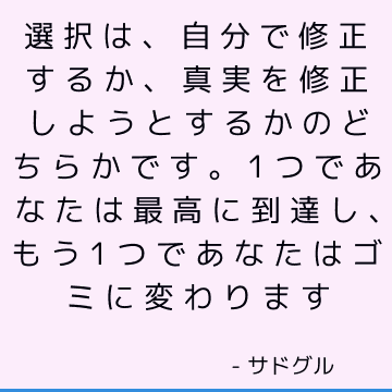 選択は、自分で修正するか、真実を修正しようとするかのどちらかです。 1つであなたは最高に到達し、もう1つであなたはゴミに変わります