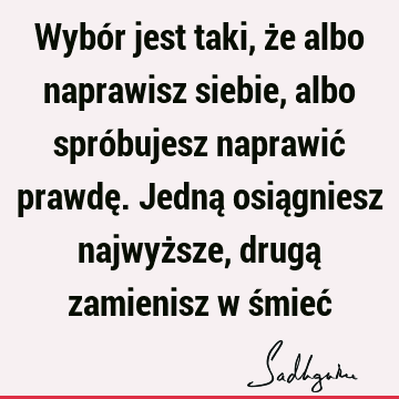 Wybór jest taki, że albo naprawisz siebie, albo spróbujesz naprawić prawdę. Jedną osiągniesz najwyższe, drugą zamienisz w śmieć