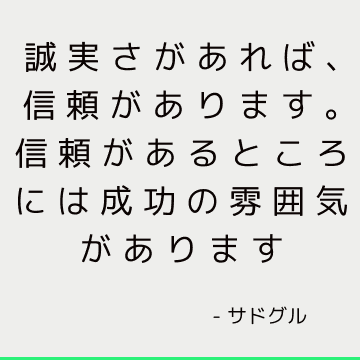 誠実さがあれば、信頼があります。 信頼があるところには成功の雰囲気があります