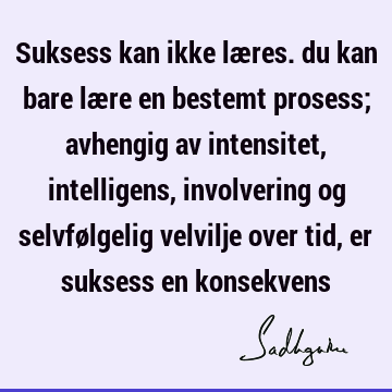 Suksess kan ikke læres. du kan bare lære en bestemt prosess; avhengig av intensitet, intelligens, involvering og selvfølgelig velvilje over tid, er suksess en