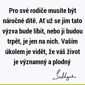 Pro své rodiče musíte být náročné dítě. Ať už se jim tato výzva bude líbit, nebo ji budou trpět, je jen na nich. Vaším úkolem je vidět, že váš život je významný