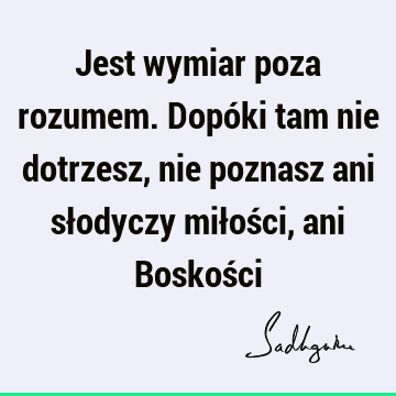 Jest wymiar poza rozumem. Dopóki tam nie dotrzesz, nie poznasz ani słodyczy miłości, ani Boskoś