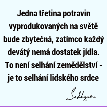 Jedna třetina potravin vyprodukovaných na světě bude zbytečná, zatímco každý devátý nemá dostatek jídla. To není selhání zemědělství - je to selhání lidského