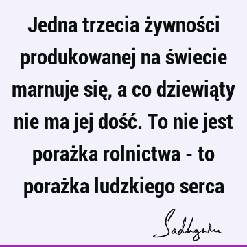 Jedna trzecia żywności produkowanej na świecie marnuje się, a co dziewiąty nie ma jej dość. To nie jest porażka rolnictwa - to porażka ludzkiego