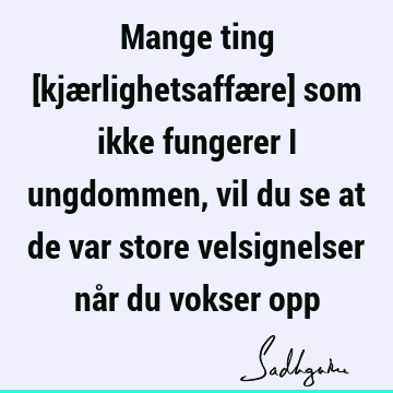 Mange ting [kjærlighetsaffære] som ikke fungerer i ungdommen, vil du se at de var store velsignelser når du vokser