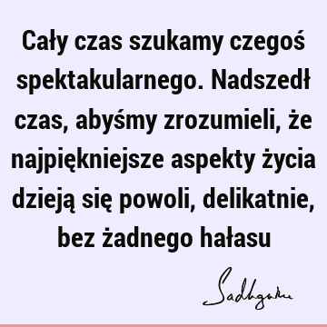 Cały czas szukamy czegoś spektakularnego. Nadszedł czas, abyśmy zrozumieli, że najpiękniejsze aspekty życia dzieją się powoli, delikatnie, bez żadnego hał