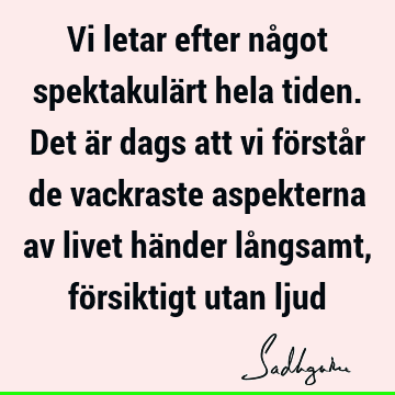 Vi letar efter något spektakulärt hela tiden. Det är dags att vi förstår de vackraste aspekterna av livet händer långsamt, försiktigt utan